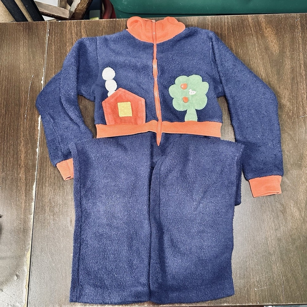 Vintage Carter's Fleece One Piece Romper 4T House Tree USA Made Toddler 80s‎ VGC